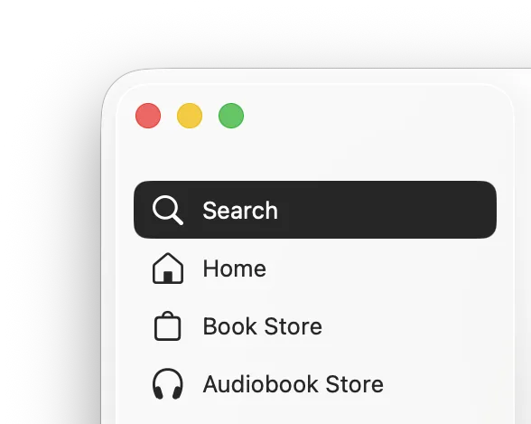 Books sidebar in Tahoe, Search selected