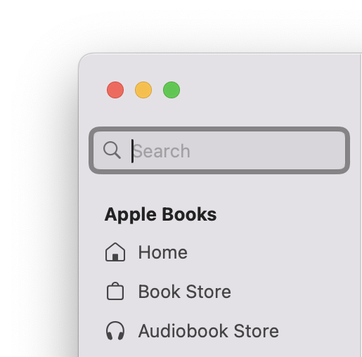 Books sidebar in Sequoia, Search selected